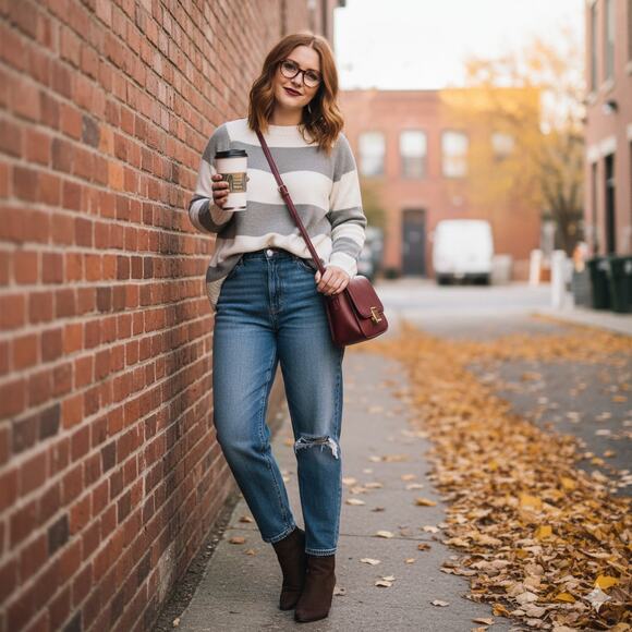 Doe & Rae Gray and Ivory Striped Sweater - Picture 1 of 8